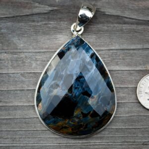 Sterling Silver Pietersite Pendant: Large Checkerboard Cut Gemstone