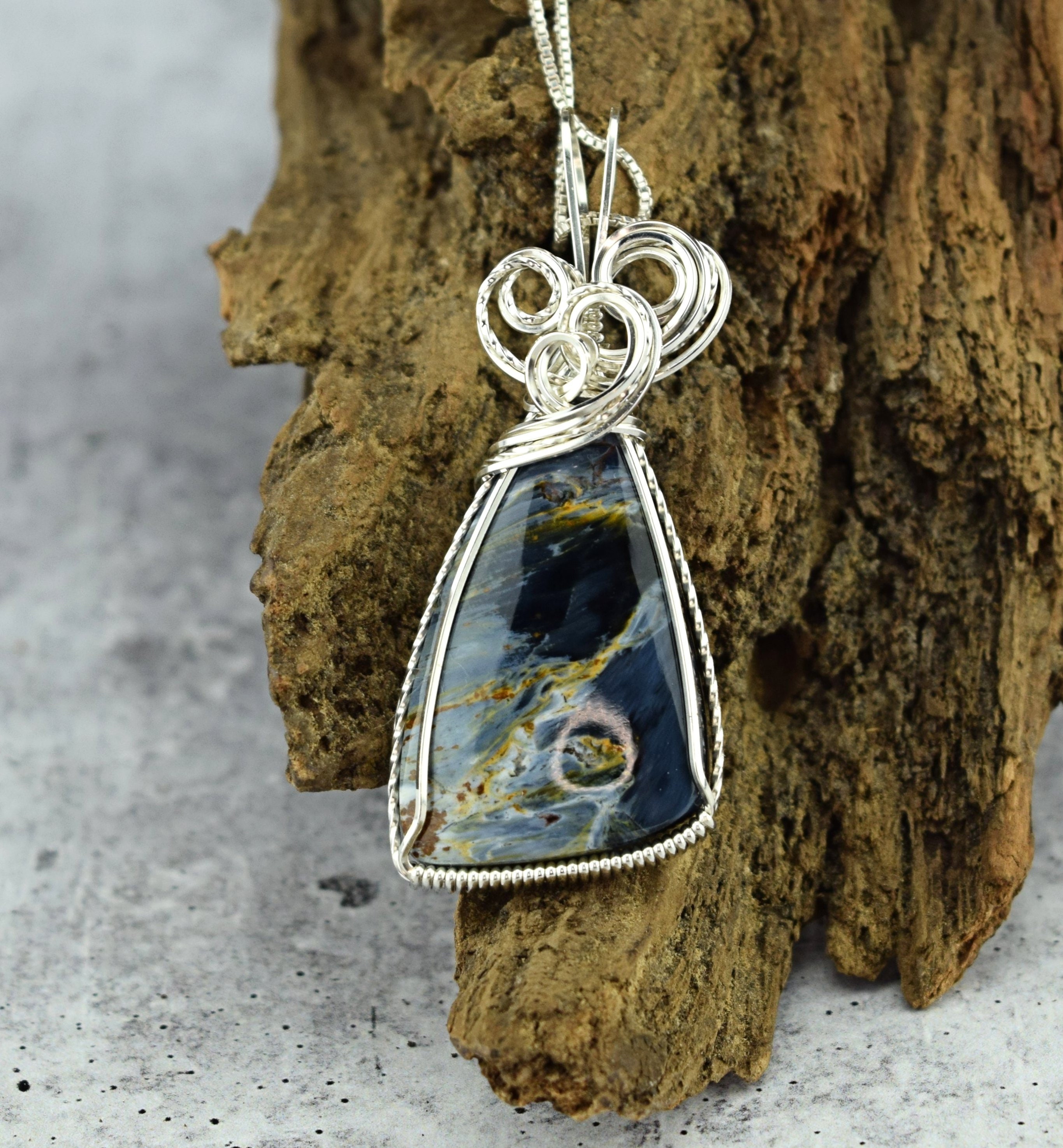 Sterling Silver Wire Wrapped Pietersite Pendant Sterling Silver Wire Wrapped Pietersite Pendant