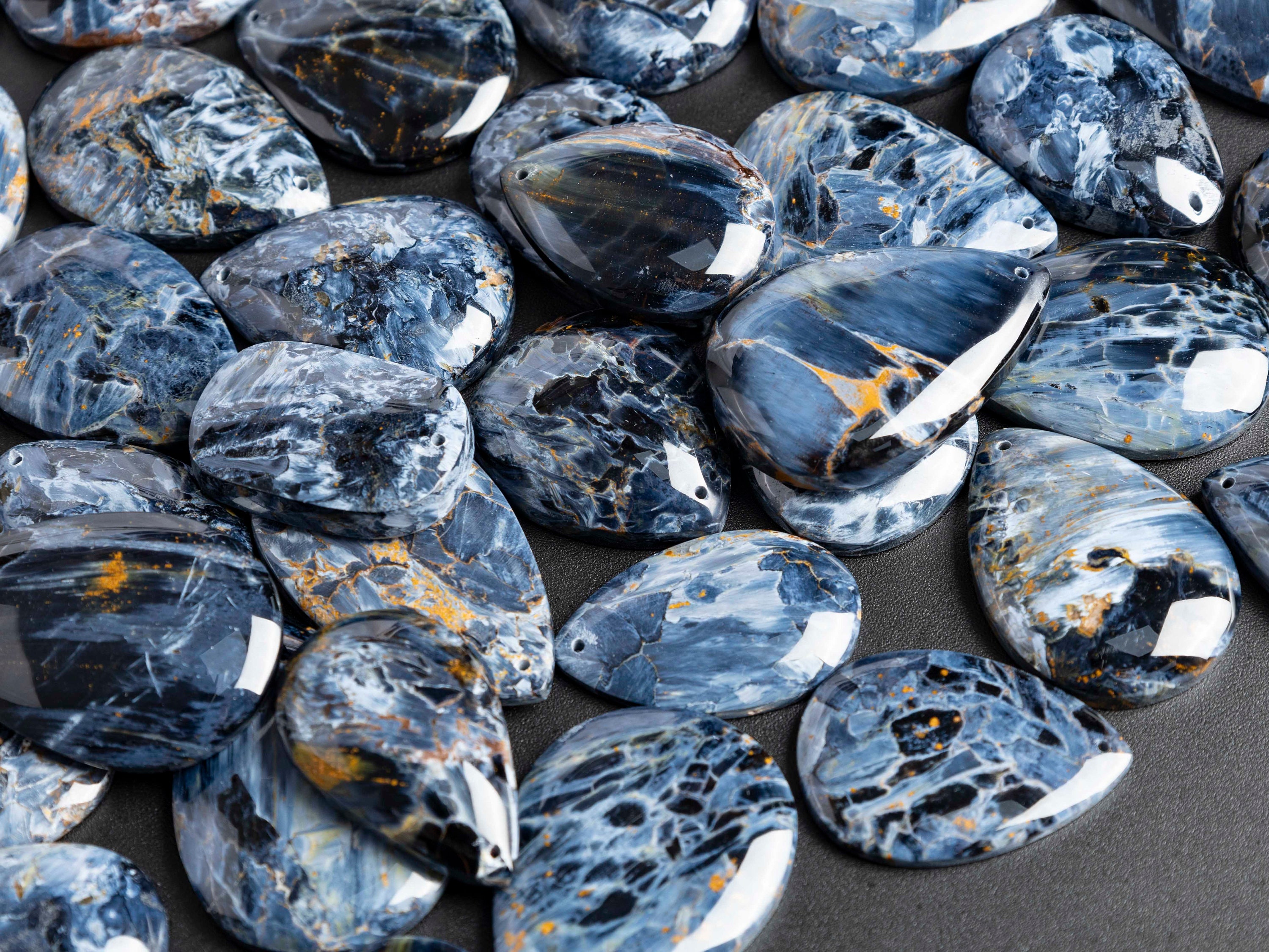 Top Drilled Cabochon Teardrop Shape Stone Pendant - Genuine Natural Blue Pietersite