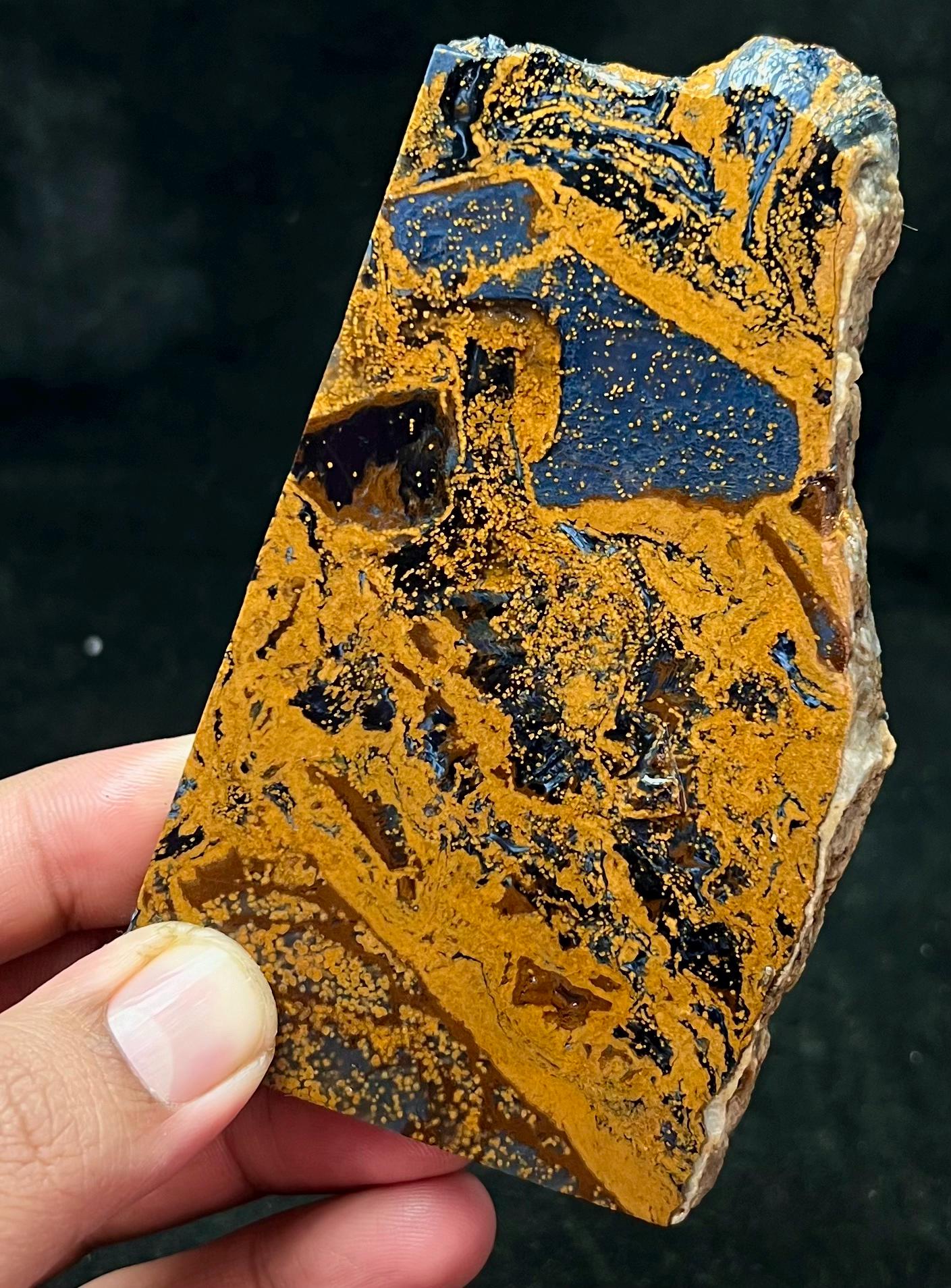 Blue Gold Pietersite Rough Slice , Natural Tempest Stone 180g 118x69x10mm