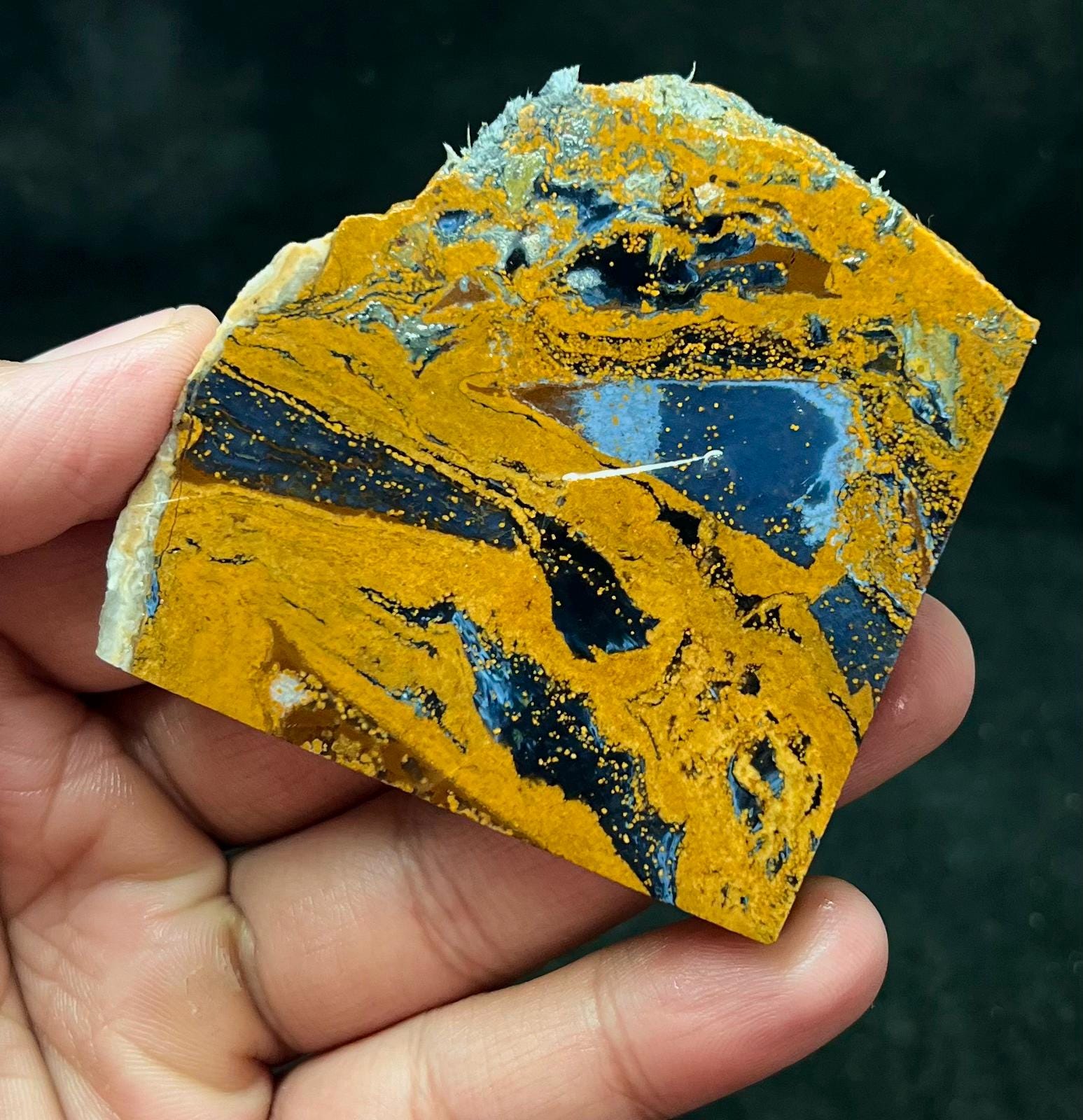 Blue Gold Pietersite Rough Slice | Natural Tempest Crystal 97.5g 69x68x8mm