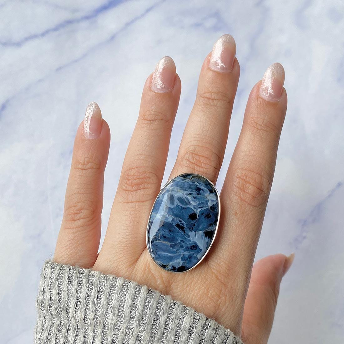 Pietersite Adjustable Ring / 925 Sterling Silver / Healing Gemstone / Gifts For Her / Oval Cab / Pietersite Statement Ring /  Pit-r-228.