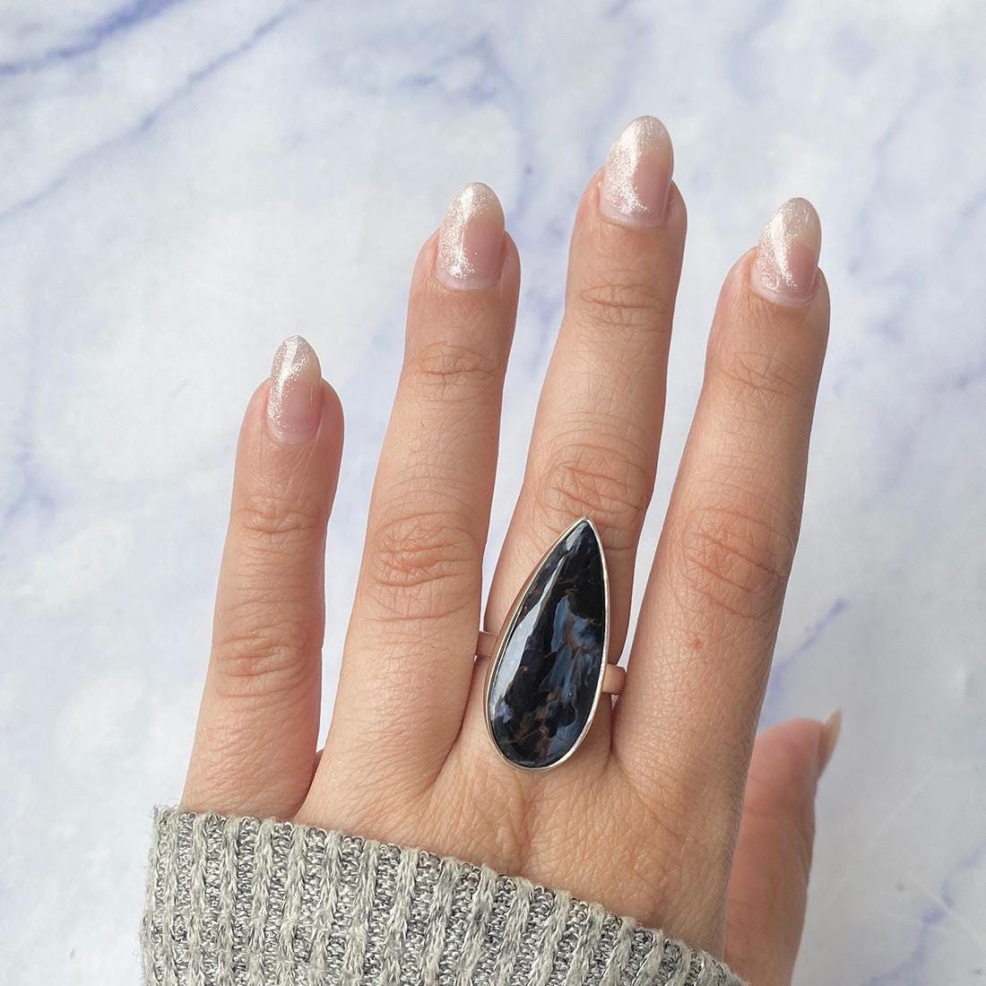 Pietersite Adjustable Ring / 925 Sterling Silver / Healing Gemstone / Gifts For Her / Pear Cab / Pietersite Statement Ring /  Pit-r-260.
