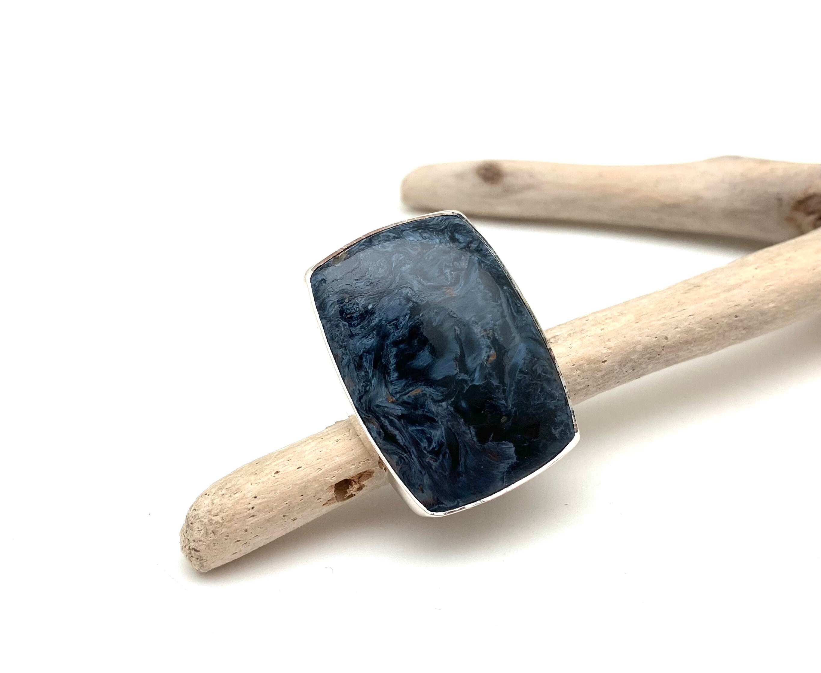 Adjustable Square Pietersite Ring, 925 Sterling Silver, Size 7-9