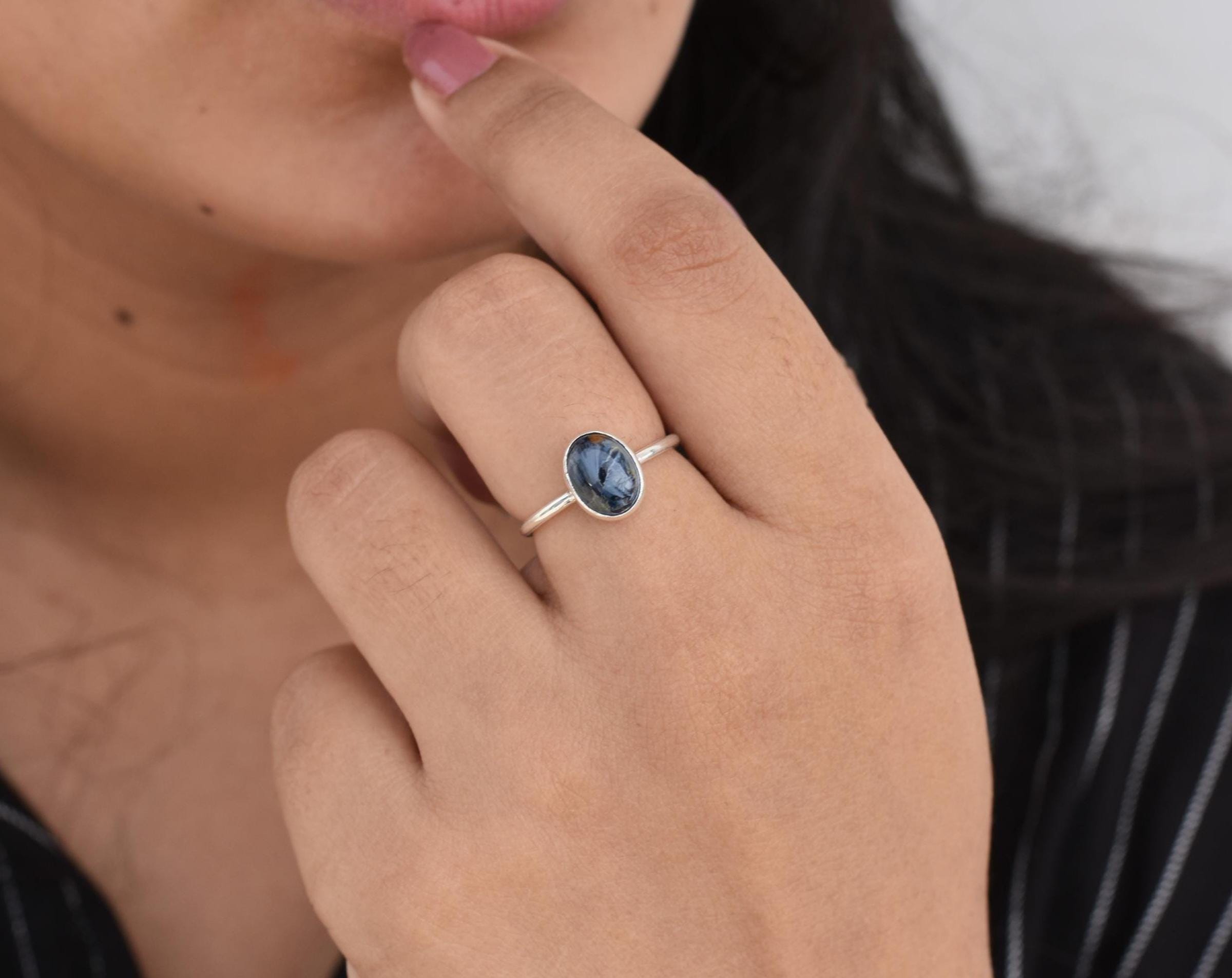 Dainty Pietersite Ring, Gemstone Ring, Affordable Ring, Oval Pietersite Ring, Silver Band Ring, Gift For Wife, Labour Day Gift, Sale, Cheap