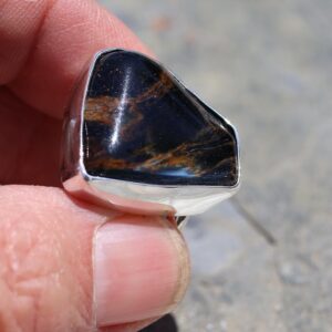 PIETERSITE RING, Deep Shimmery Chatoyant, Brown,Deep Blue, With Natural Brown Accents, Size 10, Eagles Eye Stone, Sterling Silver