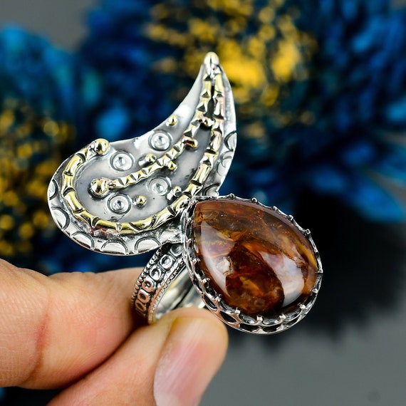 Golden Pietersite Ring: Adjustable Sterling Silver Gemstone Jewelry