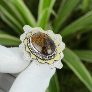 Golden Pietersite Ring: Handmade 925 Sterling Silver Adjustable Band