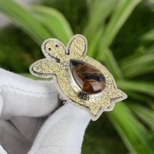 Golden Pietersite Tortoise Ring: Adjustable Sterling Silver, 18k Gold Plated