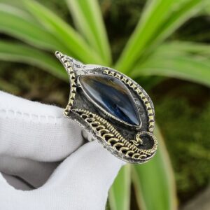 Handmade Pietersite Ring: 18k Gold Plated Sterling Silver Adjustable Band