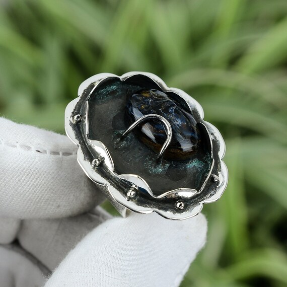 Handmade Pietersite Ring: Adjustable 925 Sterling Silver Gemstone Jewelry