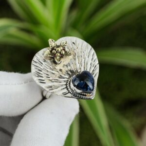 Handmade Pietersite Heart Ring: 925 Sterling Silver, 18k Gold Plated, Adjustable