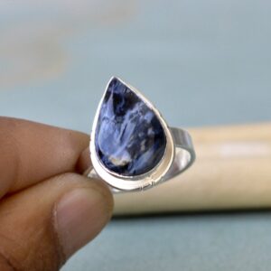 Pear Pietersite Jasper Ring: Artisan Sterling Silver, Gold Fill Pear Pietersite Jasper Ring: Artisan Sterling Silver, Gold Fill