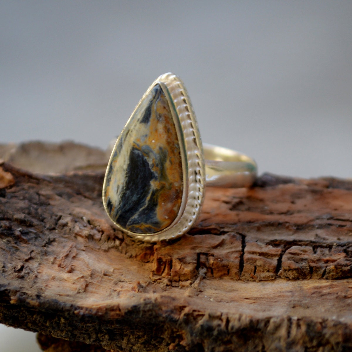 Pietersite Sterling Silver Ring: Boho Statement Jewelry