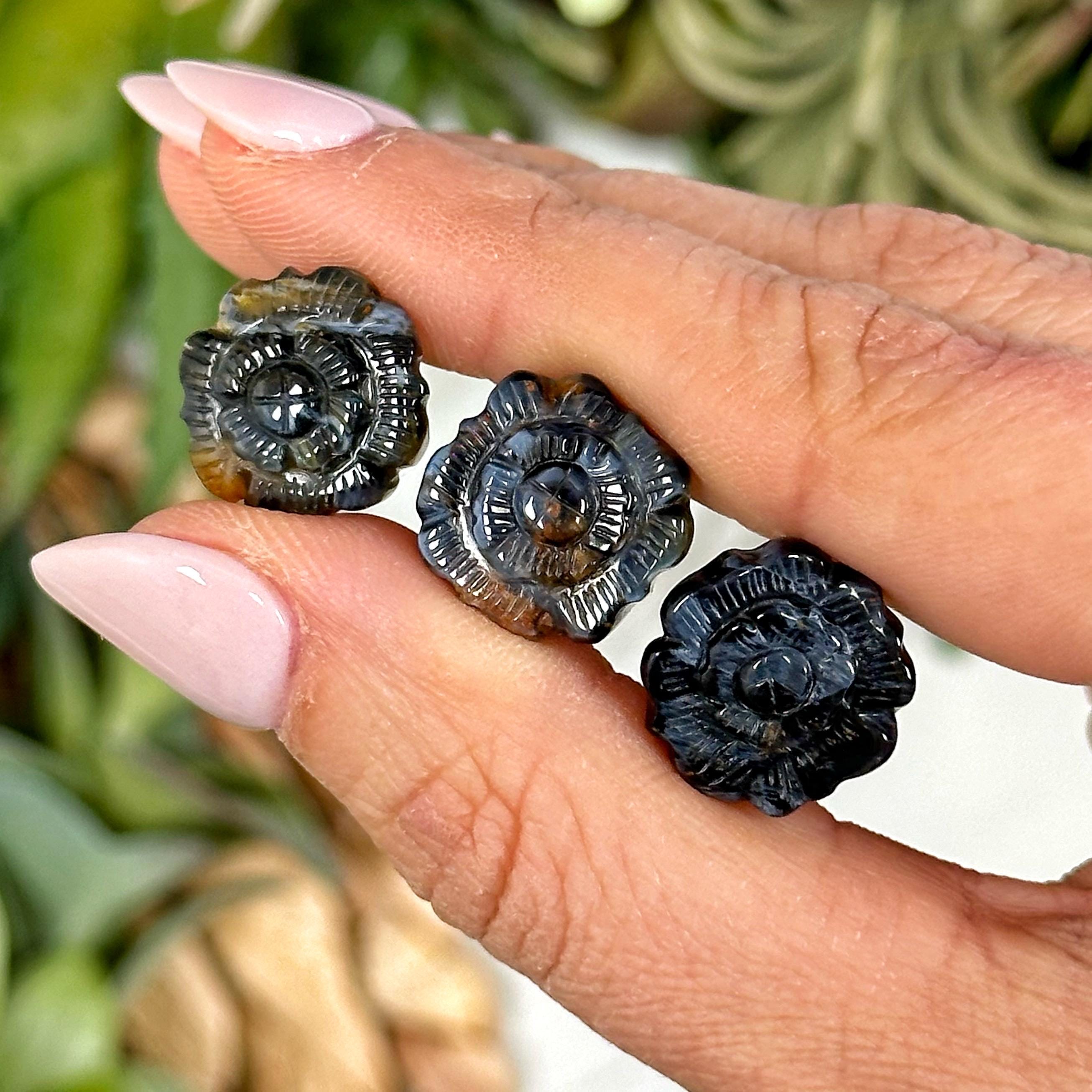 Mini Pietersite Flower | 1g | - No. 931 (polished Blue Crystal Rose Carving, Crown Chakra, Balance)