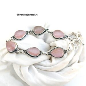 Pink Calcite 925 Sterling Silver Bracelet, Gemstone Jewelry Pink Calcite 925 Sterling Silver Bracelet, Gemstone Jewelry