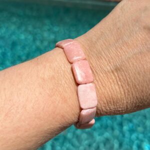 Pink Calcite Bracelet - Rectangle Gemstone, 7 Inch Stretch Pink Calcite Bracelet - Rectangle Gemstone, 7 Inch Stretch