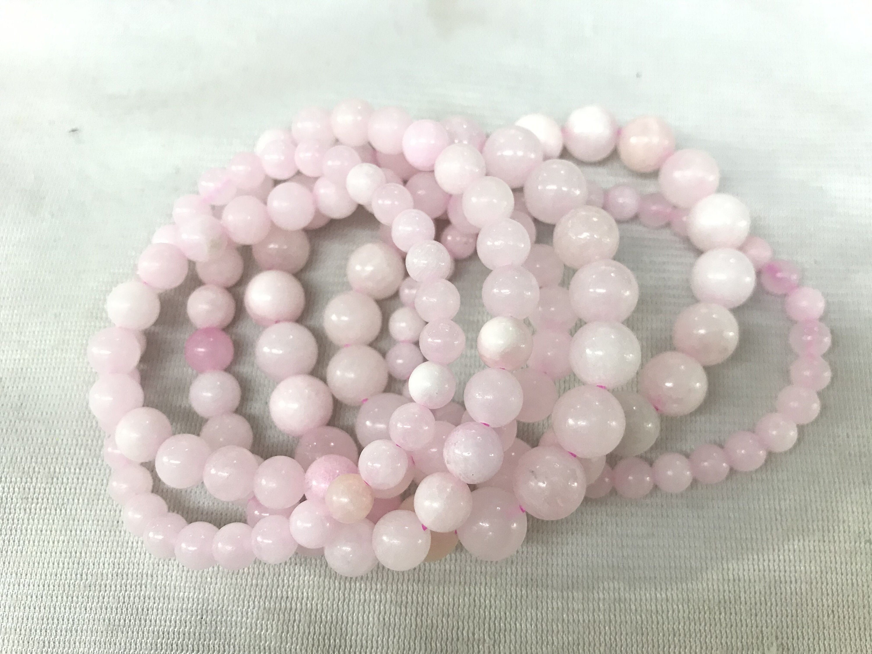 Genuine Pale Pink Calcite 6-10mm Round Flexible String Bracelet • Gemstone Beads Finished Jewelry 1 Piece For Daily Wear & Gifts Giving