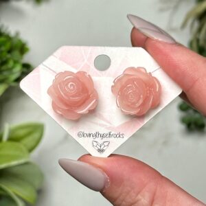 Pink Calcite Flower Earrings | 3g | - No. 295 (polished Crystal Jewelry, 925 Sterling Silver)