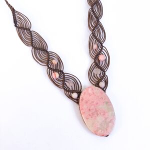 Mangano Macrame Necklace, Pink Calcite, Natural Pink Stone, Macrame Jewelry, Pastel Colors, Boho, Gift For Her, Tribal, Ethnic Pink Necklace
