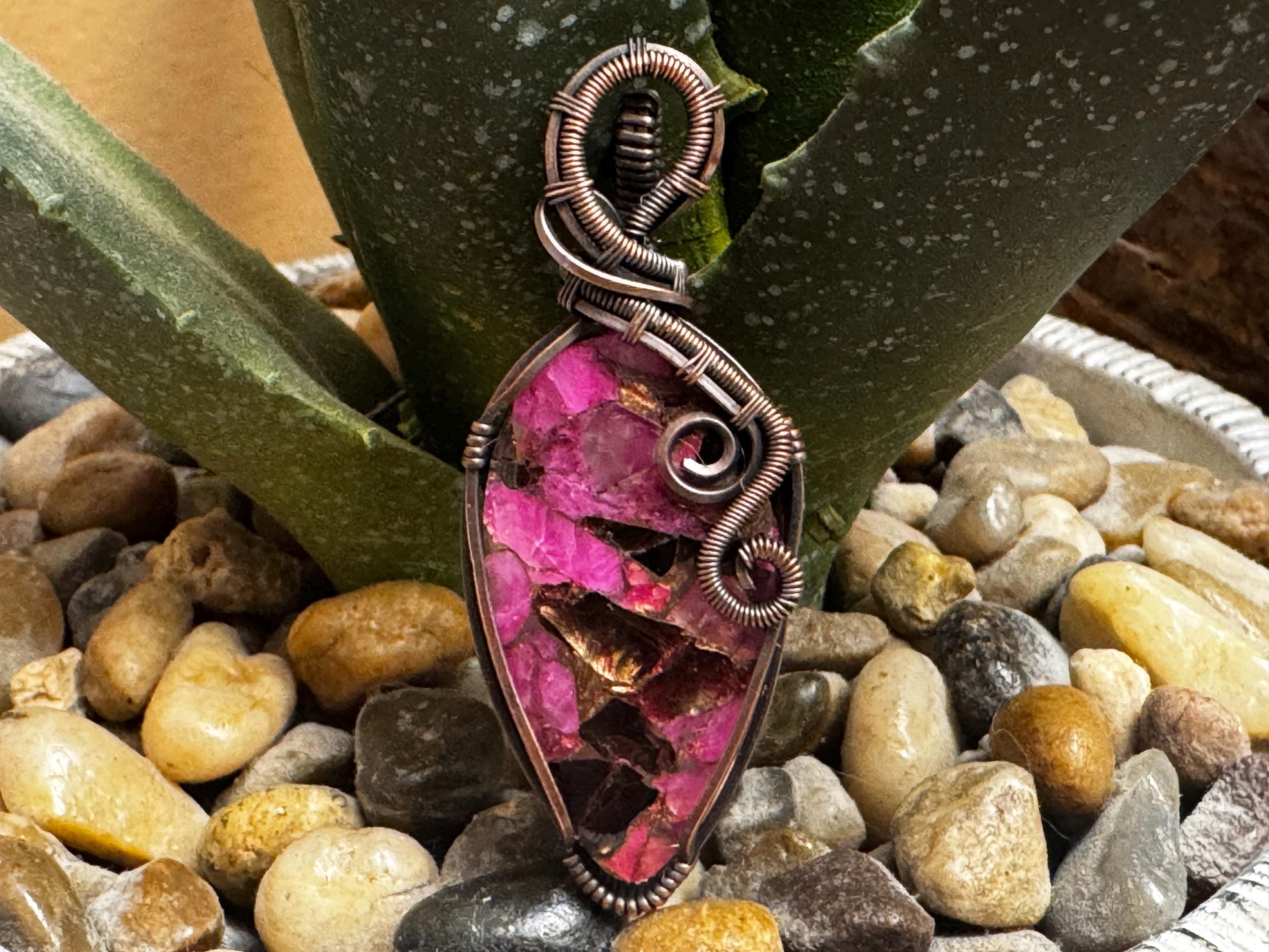 Pink Calcite And Obsidian Pendant & Necklace