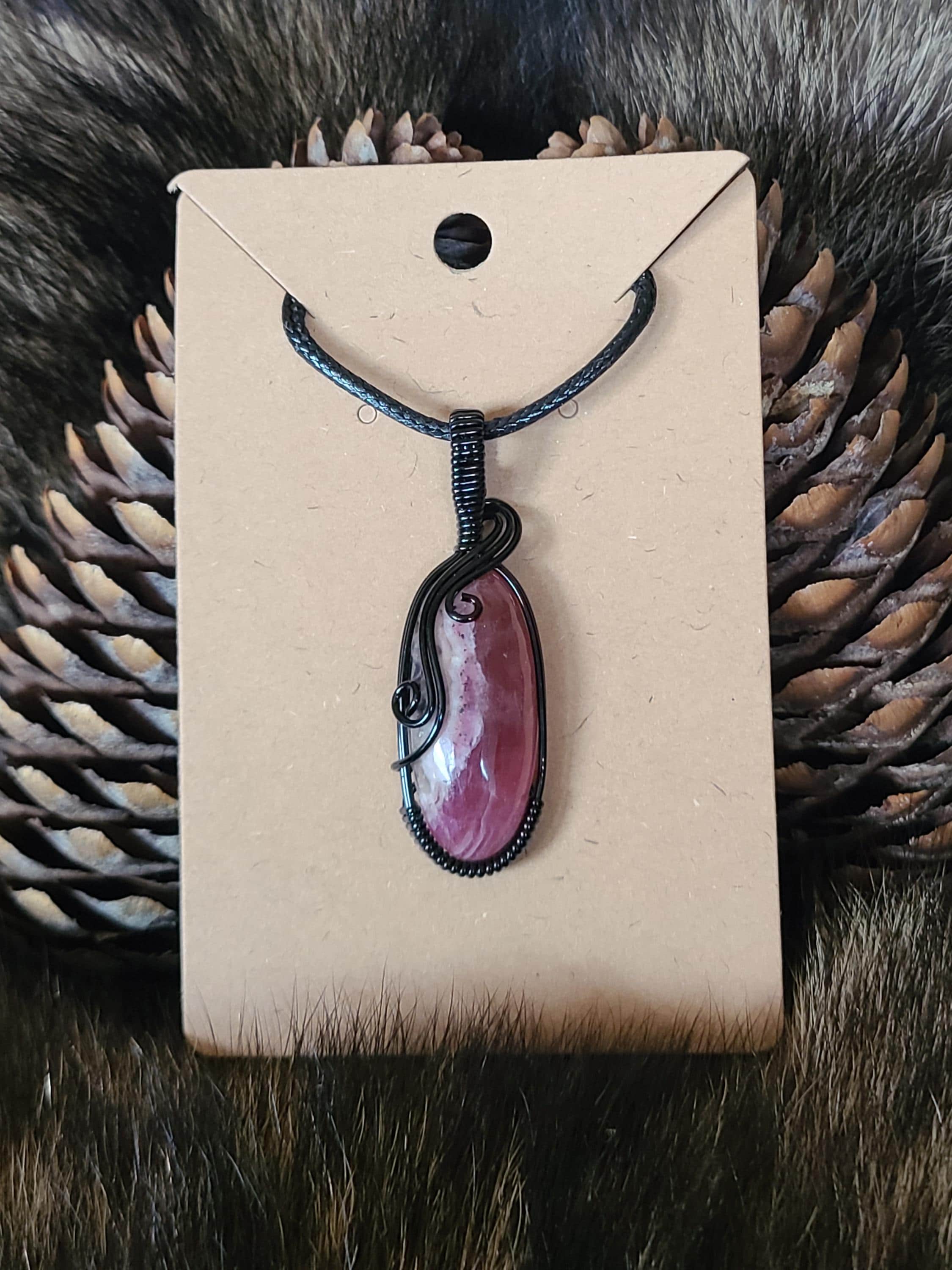 Cobalto Calcite Wire Wrapped Pendant Necklace
