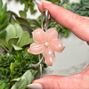 Pink Calcite Flower Pendant | 13g | - No. 289 (polished Crystal Necklace, Healing Stone Jewelry)