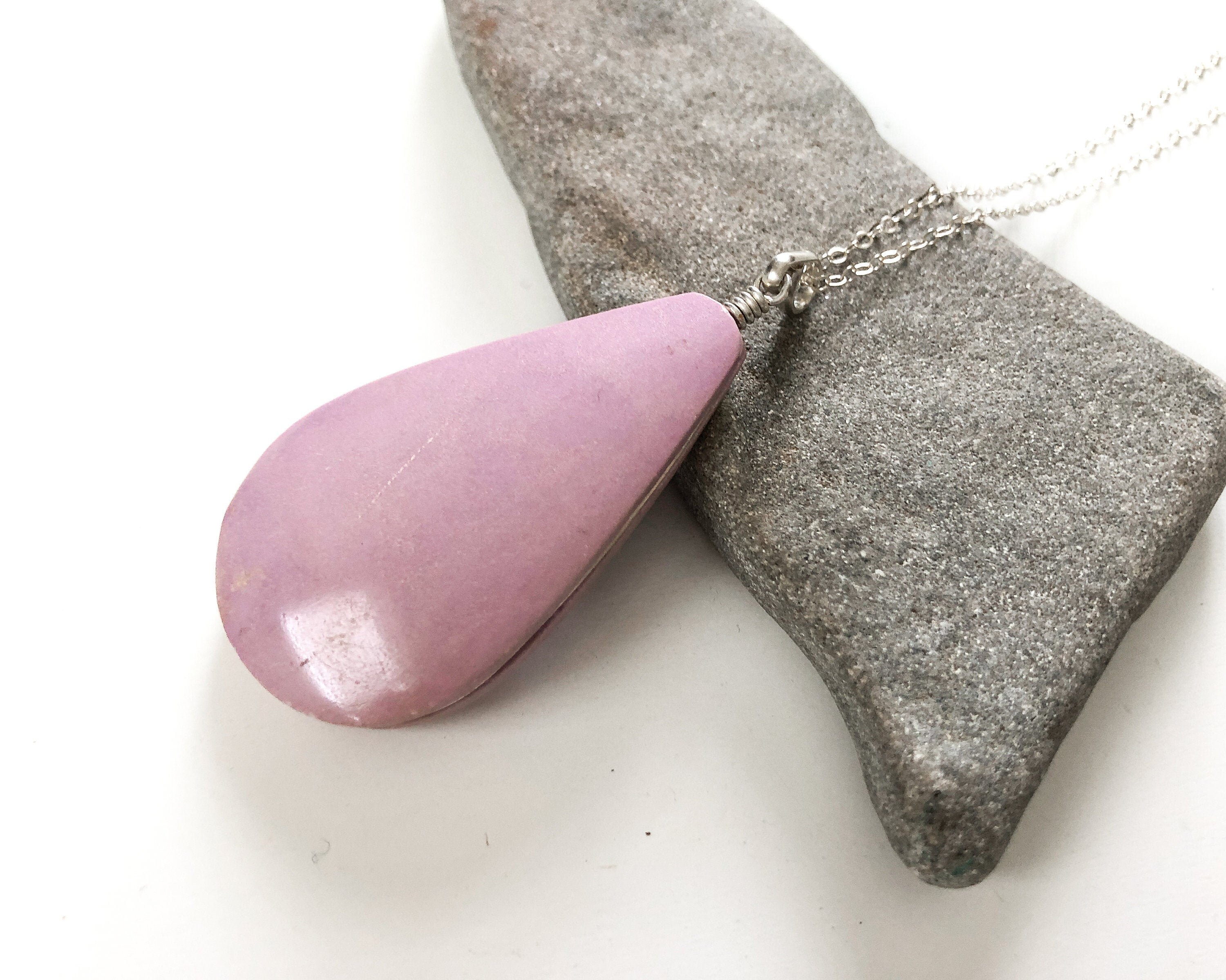 Mangano Pendant, Pink Purple Calcite, Teardrop Shape, Natural Pink Mangano Pendant, Sterling Silver Pendant, Pink Calcite, Dark Pink Purple