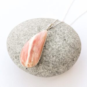 Pink Mangano Sterling Silver Pendant, Pink Calcite, Natural Pink Gemstone, Asymmetric Drop Shape Mangano Pendant, Pink Jewelry, Gift For Her