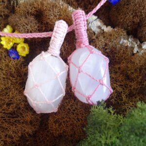 Pink Manganoan Calcite Pendant Necklace, Mangano Pink Calcite Heart Chakra, Gemstone Pendants, Macrame Necklace Womens Gift