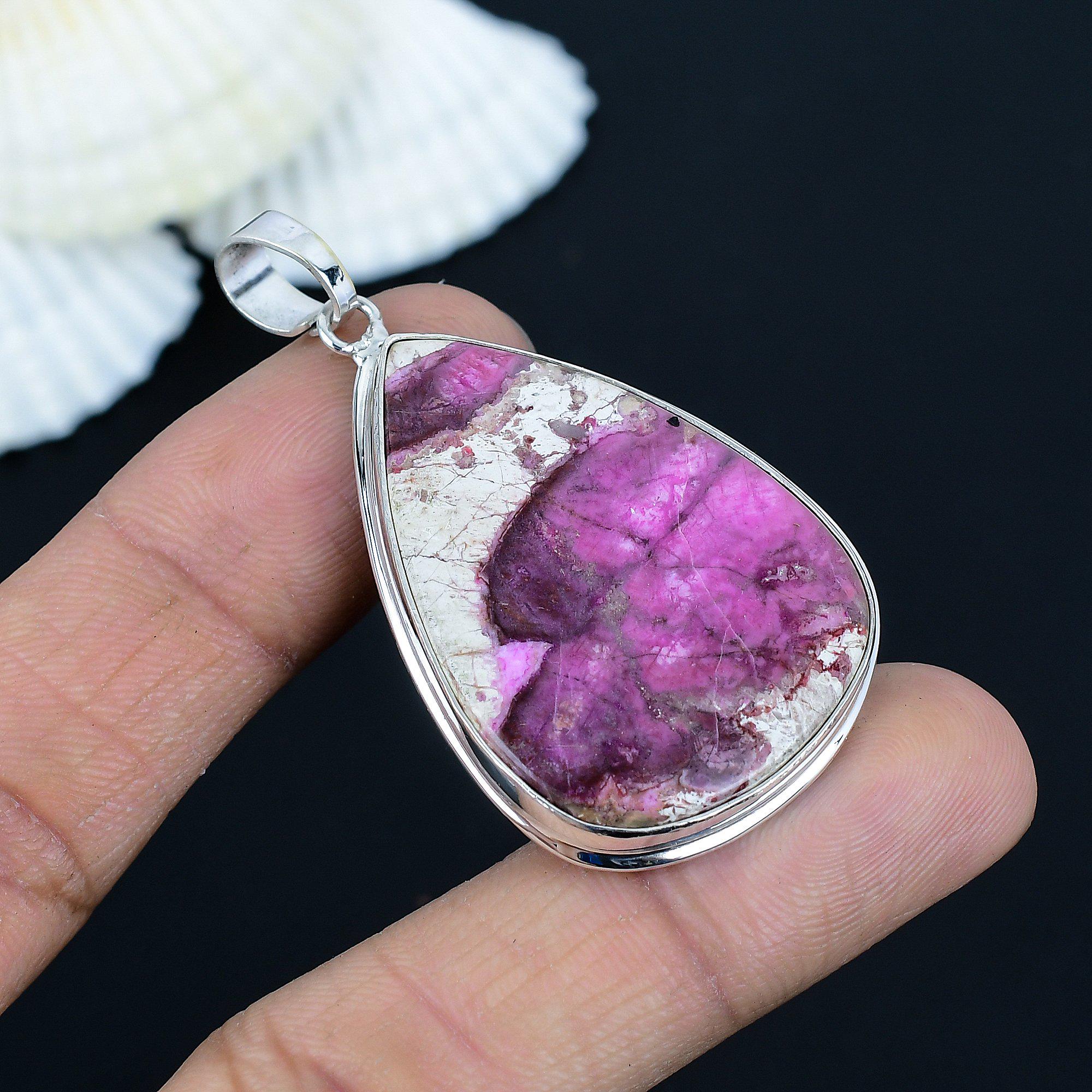 Natural Pink Cobalt Calcite Pendant: 925 Sterling Silver Jewelry