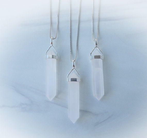 Natural Pink Calcite Necklace Sterling Silver • Light Pink Calcite Pendant • Pink Calcite Point • Sterling Silver Point Pendants • Gift Idea