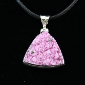 Sterling Silver Triangle shaped bezel set Cobalt Pink Calcite gemstone necklace