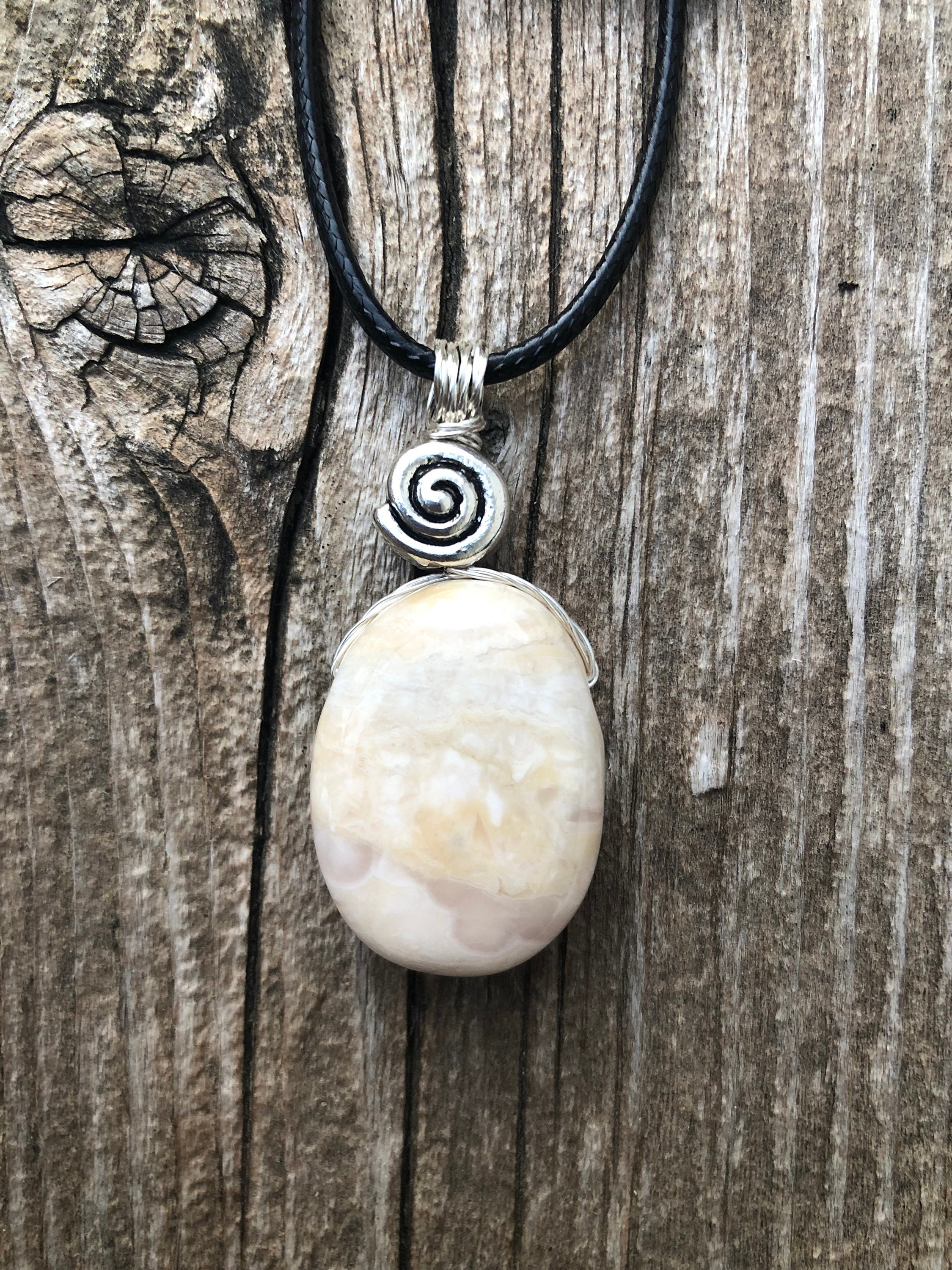 Pink Calcite Pendant: Swirl Stone For Hope & Awareness