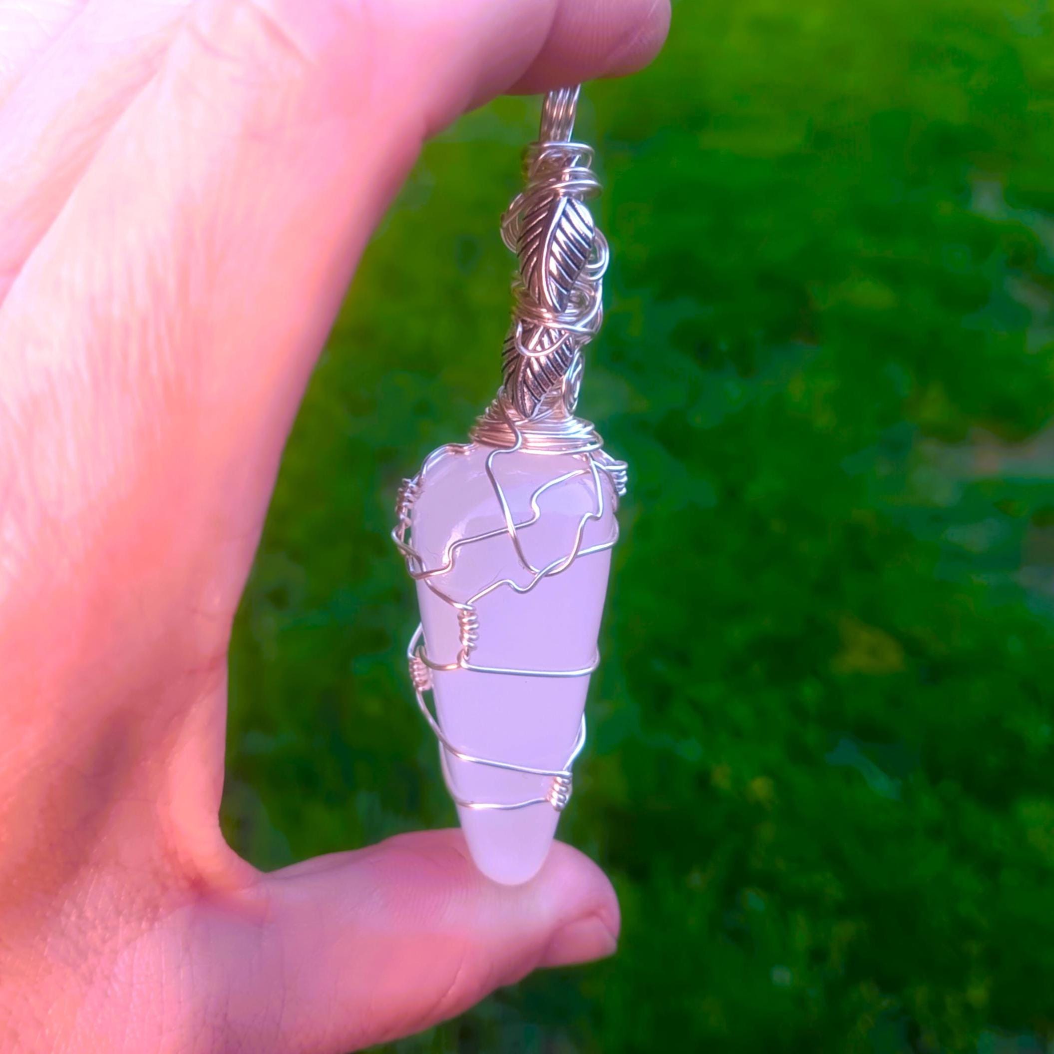 Pink Calcite Wire Wrapped Pendant, Silver-plated, Uv Reactive