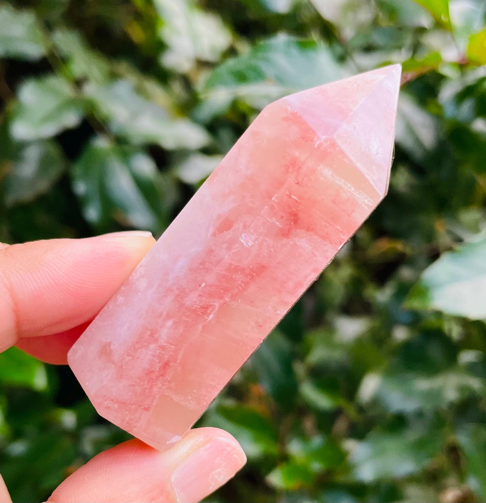 Pink Calcite Crystal Point (61.70g) Natural Rose Pink Calcite, Small Gemstone Tower