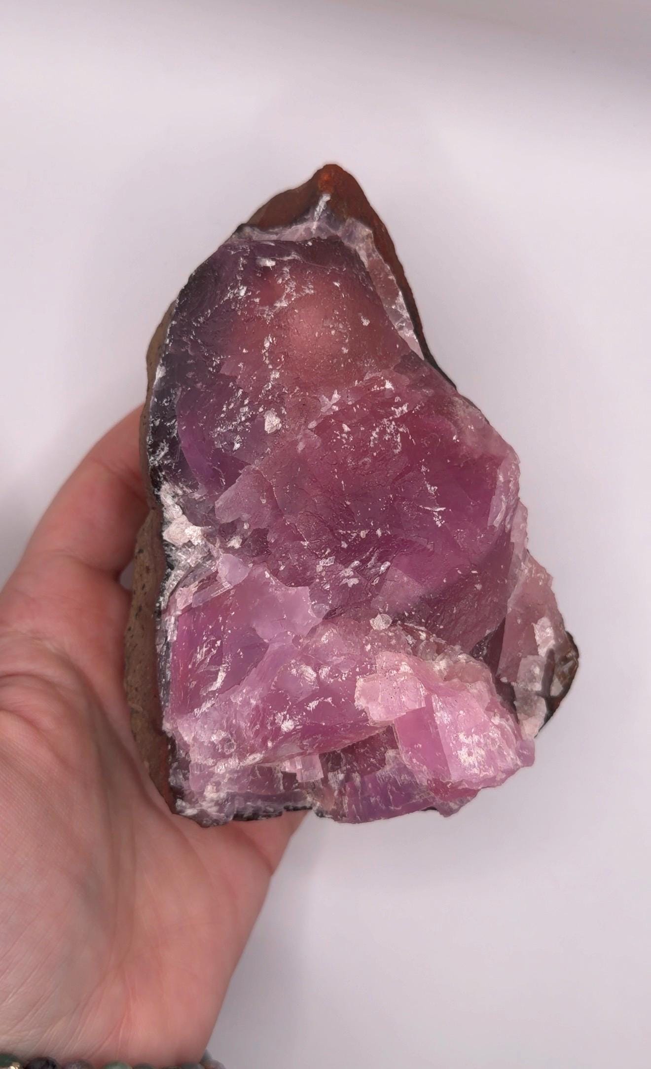 Pink Calcite Cluster On Matrix Crystal Specimen | Statement Manifestation Crystal Decor Gift | Uv Reactive Crystal | Collector Display Piece