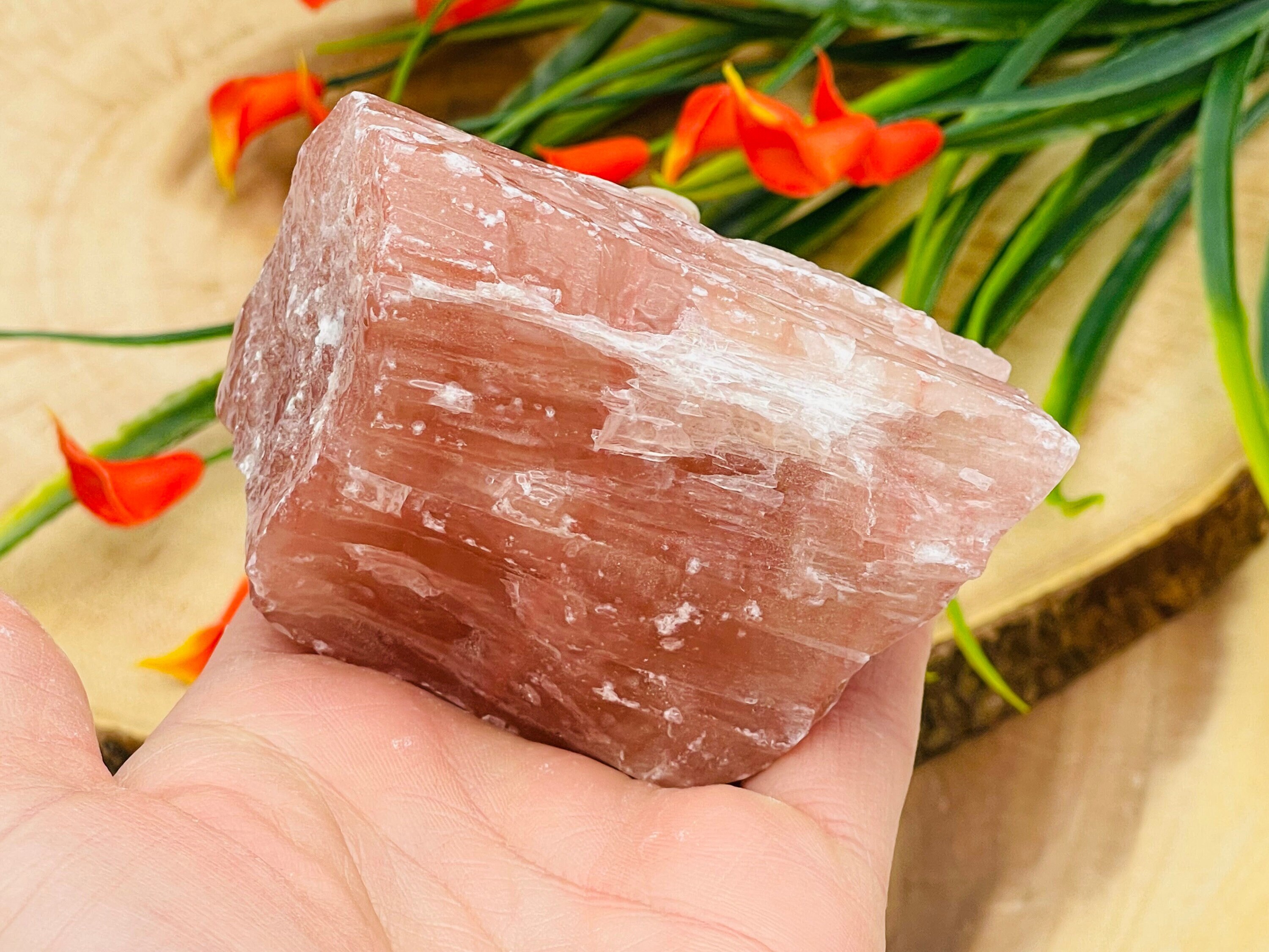 Strawberry Pink Calcite Rough Stone Chunks, Calcite Raw Specimen