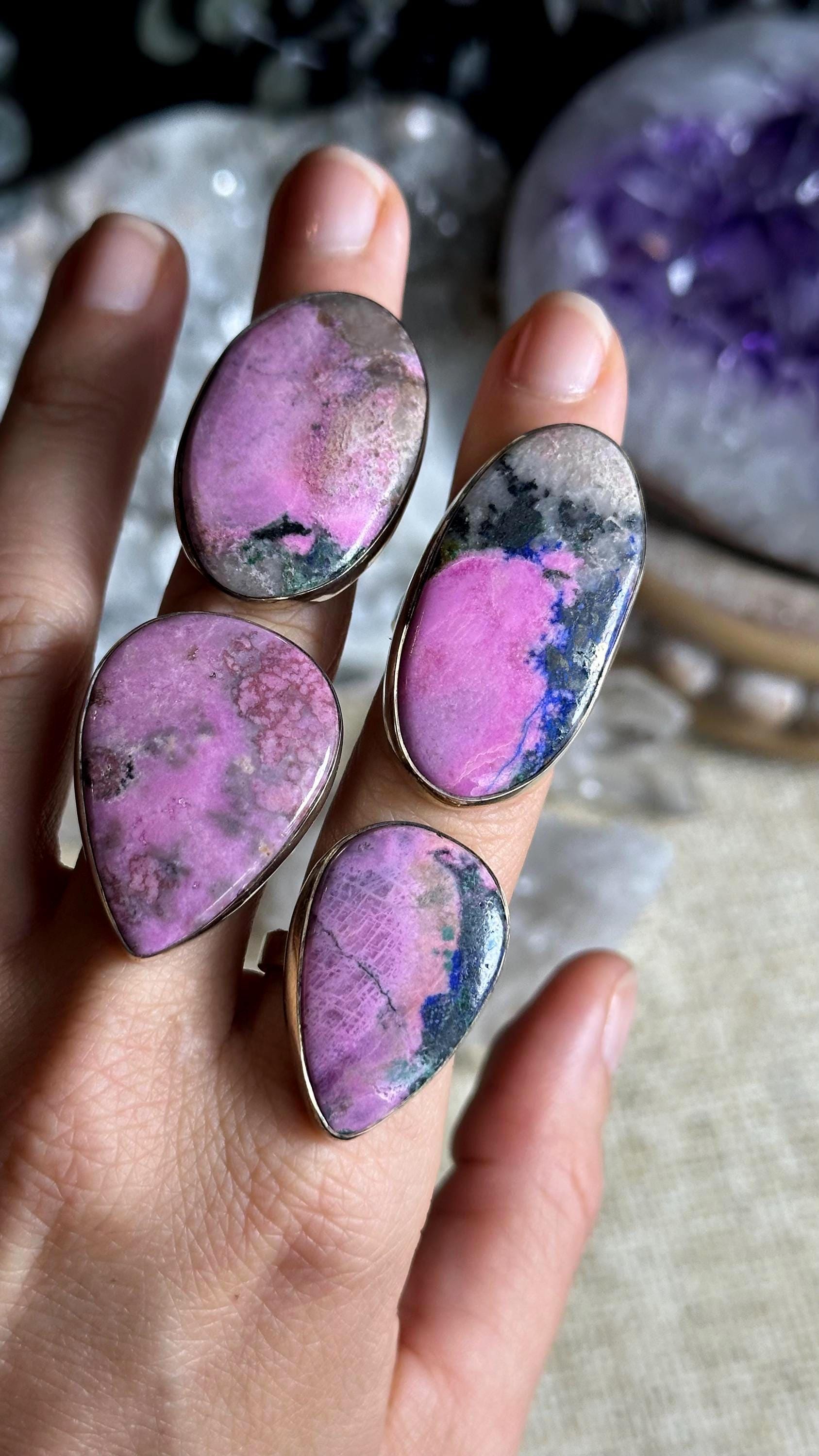 Pink Cobalto Calcite Adjustable Ring, .925 Sterling Silver Ring