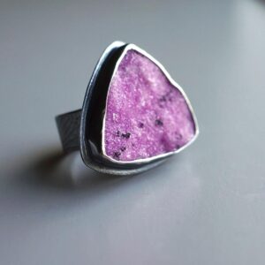 Cobalto Calcite Druzy Ring, Sterling Silver Statement Ring, Size 7.75