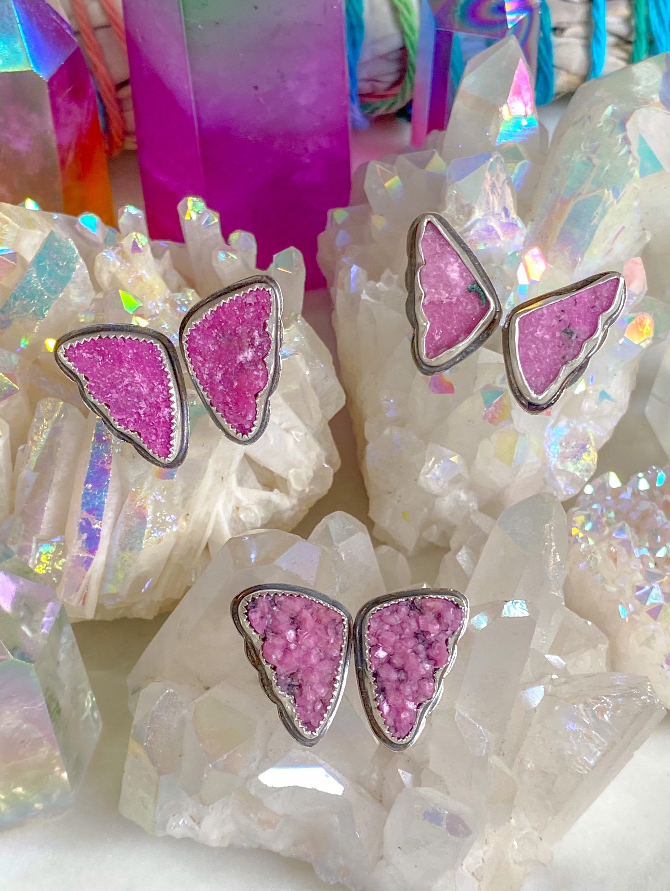 Pretty In Pink Butterfly Wing Ring // Druzy Cobalt Calcite