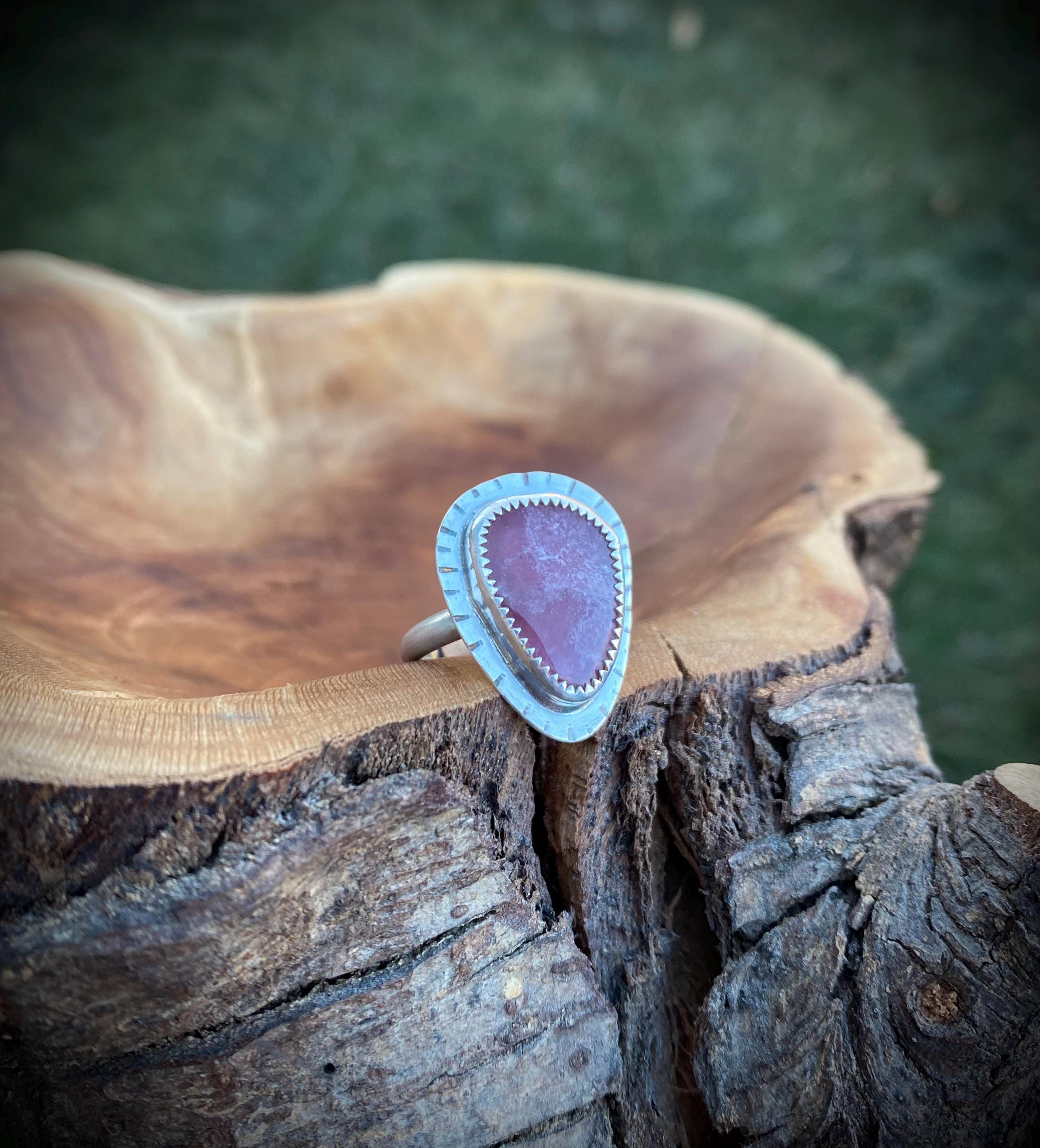 Size 8 Genuine Handmade Sterling Silver Pink Calcite Statement Ring