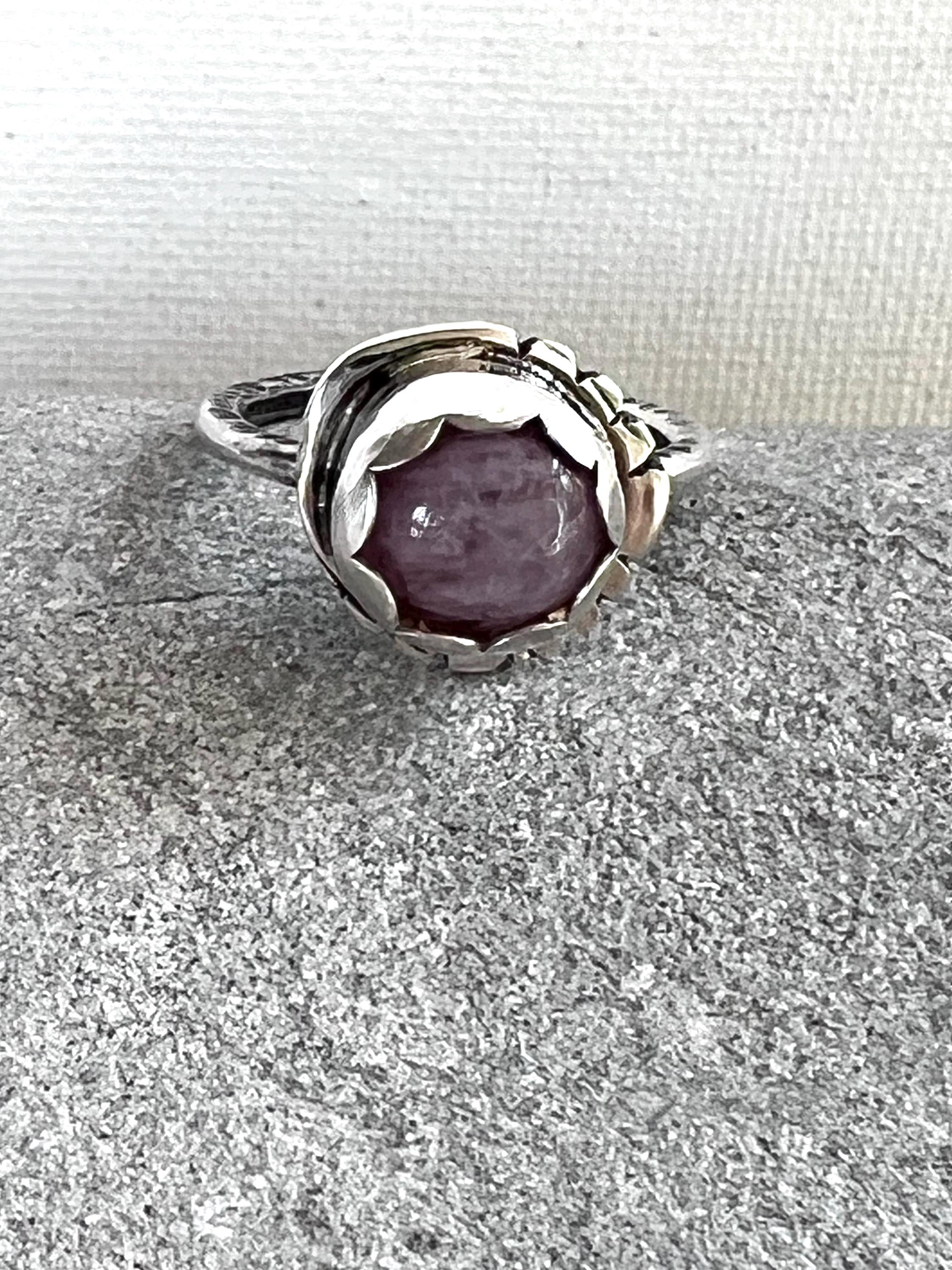 Pink Calcite Statement Ring: Handcrafted Sterling Silver Band