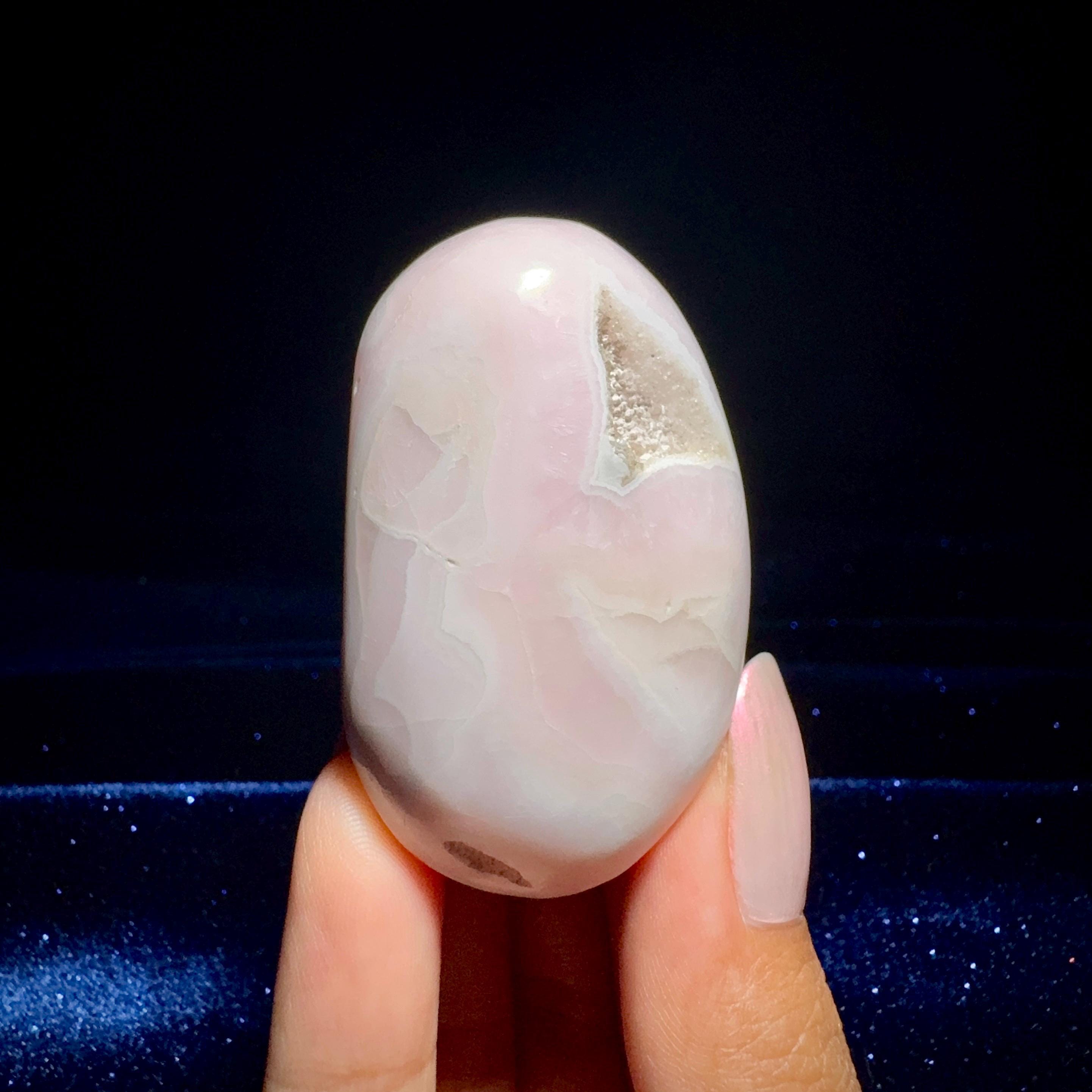 Pink Mangano Calcite Palm Stone-uv Reactive, Heart Energy Healing, Emotional Support Crystal