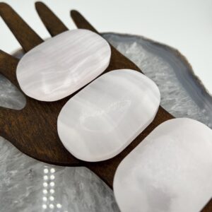 Pink Calcite Palm Stone • UV Reactive Heart Chakra Crystal Pink Calcite Palm Stone • UV Reactive Heart Chakra Crystal
