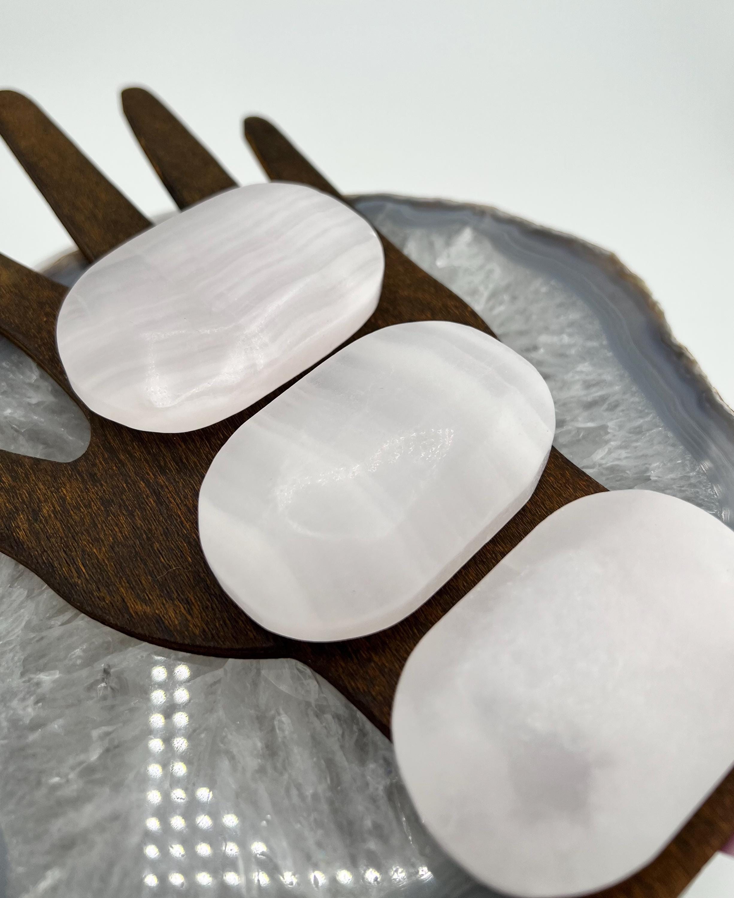 Pink Calcite Palm Stone • Uv Reactive Heart Chakra Crystal