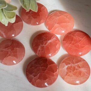 Rose Calcite Palm Stone | Round Pink Calcite Worry Stone | Polished Crystal Palm Stone | Natural Pocket Stone Rose Calcite Palm Stone | Round Pink Calcite Worry Stone | Polished Crystal Palm Stone | Natural Pocket Stone