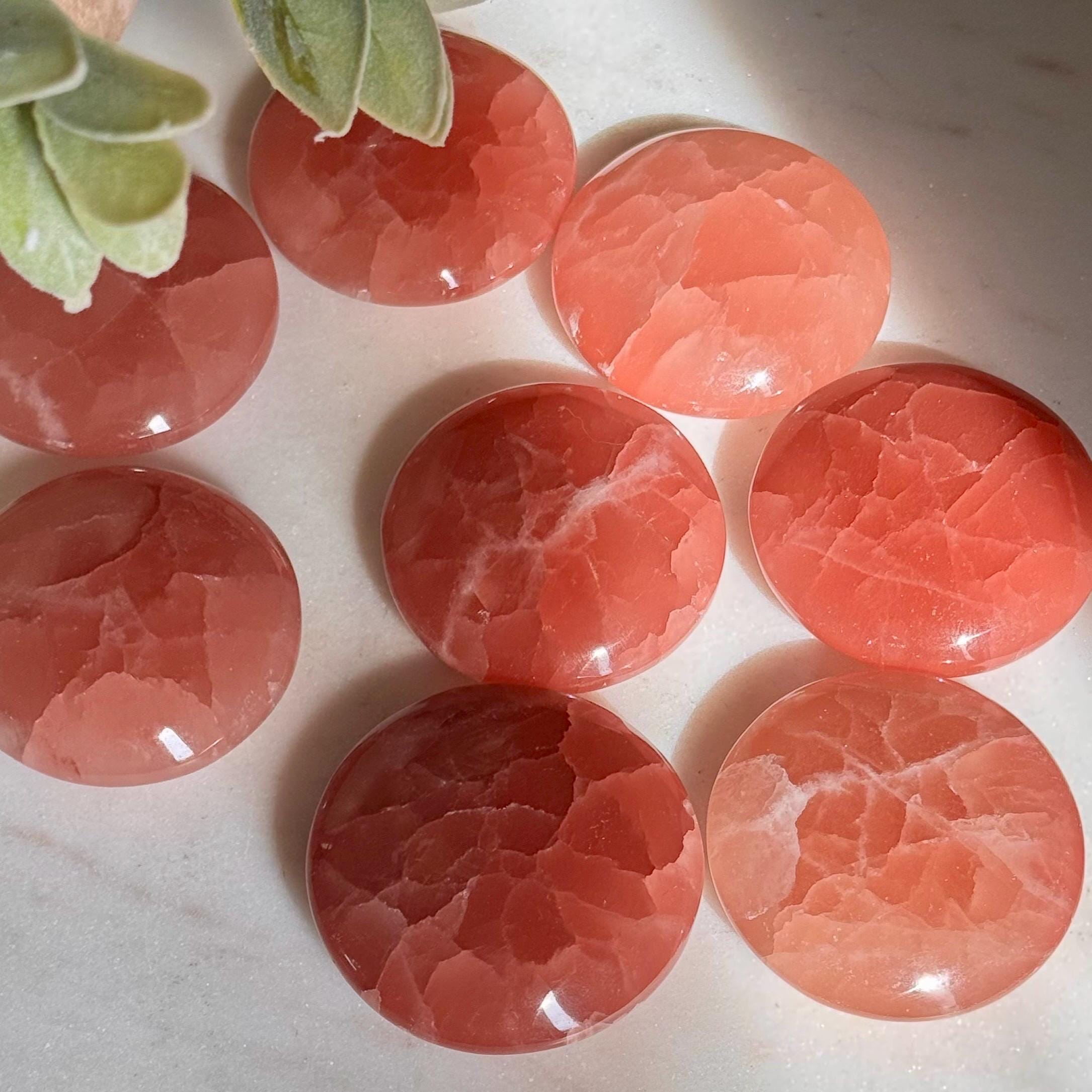 Rose Calcite Palm Stone | Round Pink Calcite Worry Stone | Polished Crystal Palm Stone | Natural Pocket Stone