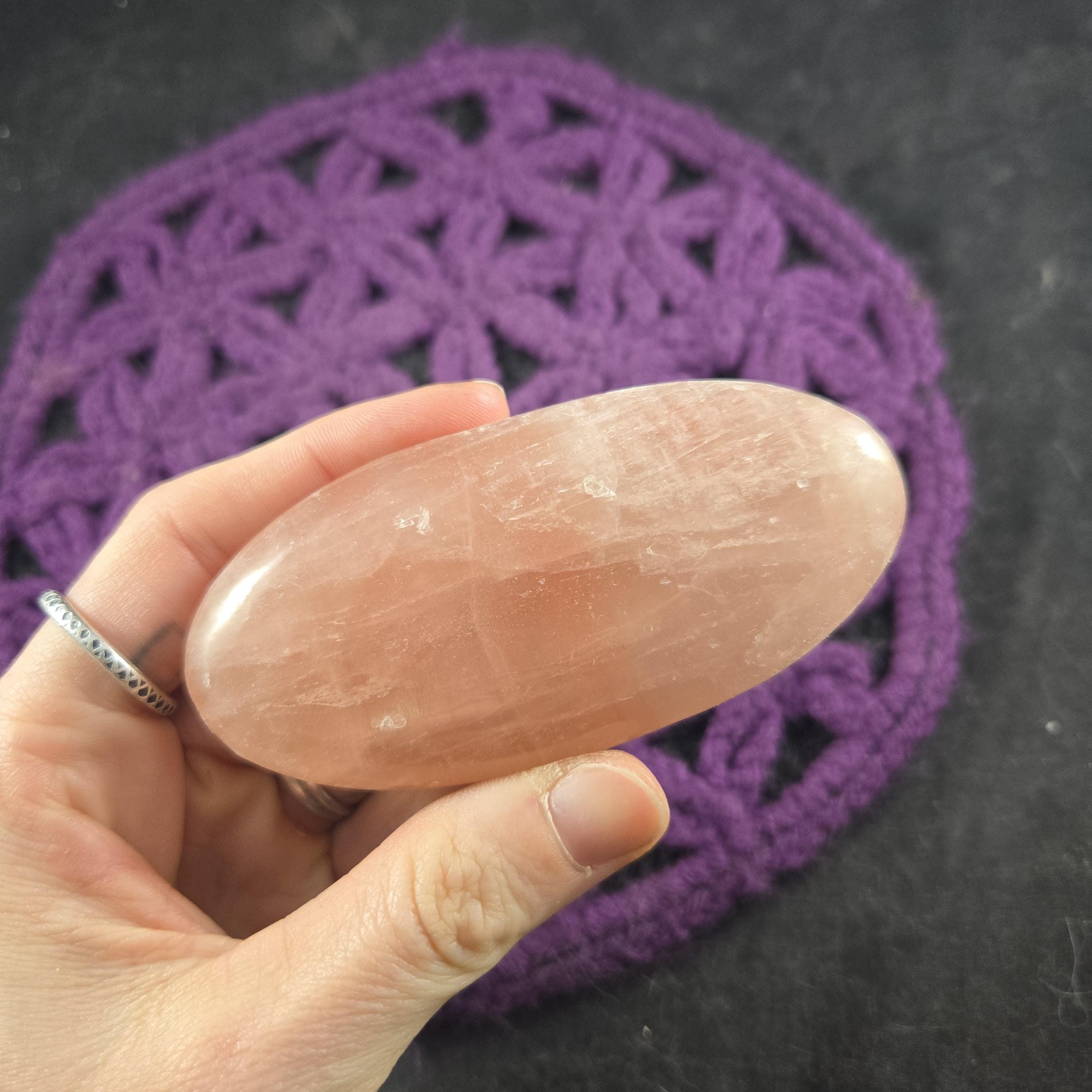 Rose Pink Calcite Palmstone Crystal Palm Stones Gallet Light Dusty Pink Pakistan