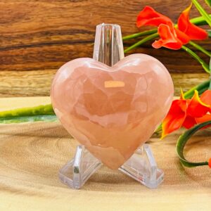 Strawberry Pink Calcite Puffy Heart Palm Stone, Polished Gemstone Pocket Rocks, Healing Crystal